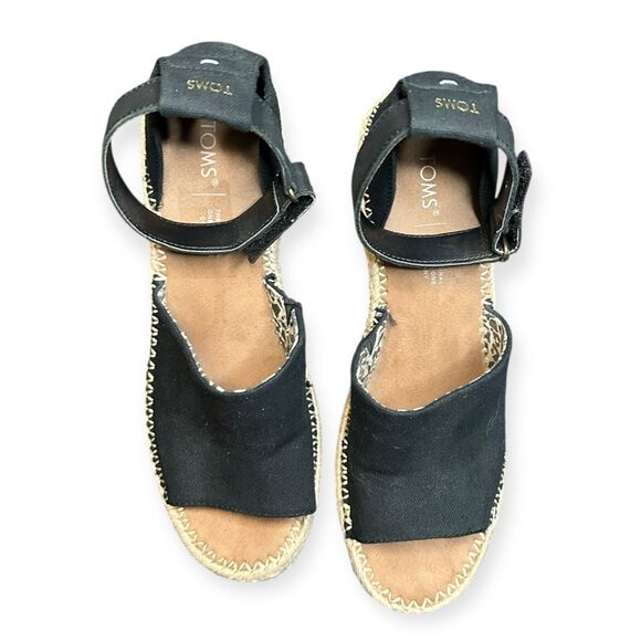 TOMS Women’s Black Canvas Marisol Espadrille Wedge Sandals Size 10 - Picture 8 of 9